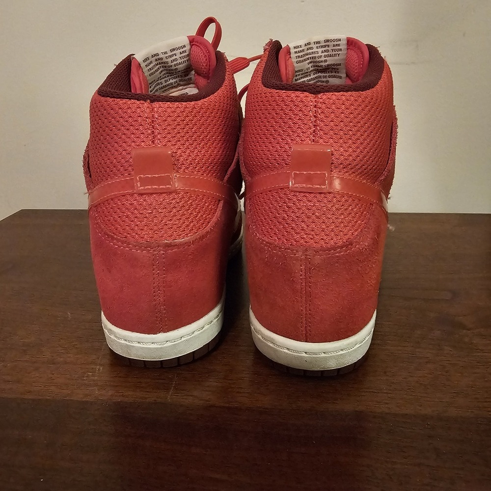 Nike Dunk Sky Hi Mesh Sneakers 644877-600 Womens 7.5 Pink Red Hidden Wedge - Picture 5 of 10